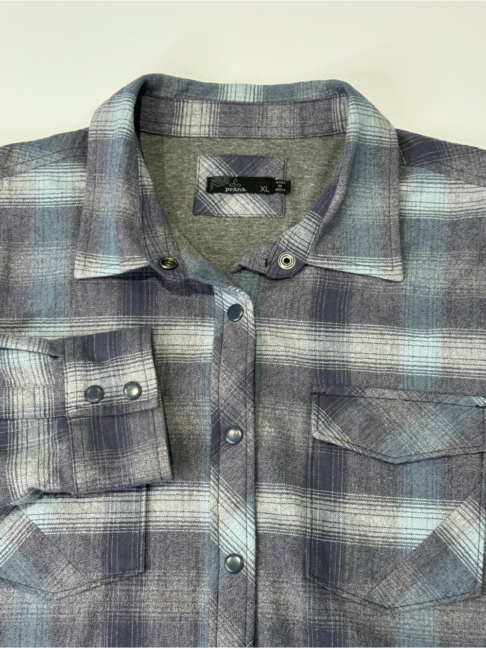 prAna Charley Women's XL Long Sleeve Flannel Shacket Button Down Blue Grey